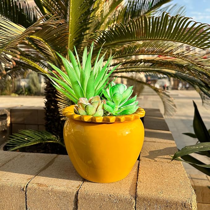 African Violet Flower Pot Self Watering Plant African Violet Planter Pot Yellow Ceramic Pot Maintenance Plant Seeder Planting 6.5 * 4.6 Inch High Absorption Plant Inner Flower Pot