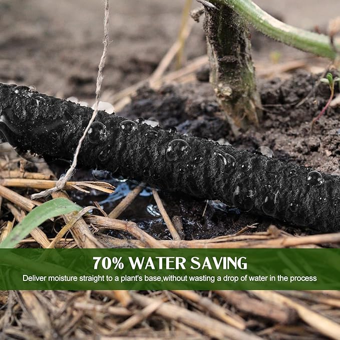 Sasylvia 1/4 Inch Porous Soaker Hose Save Water Drip Line Irrigation Garden Soaker Drip Irrigation Tubing Heavy Duty Soaker Irrigation System for Watering Hydroponics Vegetable Beds, Black (300 ft)