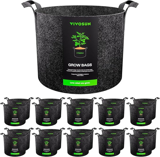 VIVOSUN 20-Pack 2 Gallon Grow Bags, Heavy Duty Thickened Nonwoven Fabric Pots with Handles for Flowers Fruits and Vegetables Black