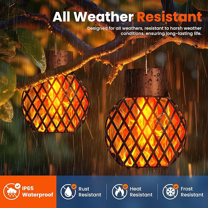 GIGALUMI Solar Lights Outdoor Waterproof,12 Pack Solar Hanging Lights with Flickering Flame,Outdoor Solar Lights for Yard,Patio,Tree,Camping,Christmas Decoration,New Upgraded Larger Lanterns