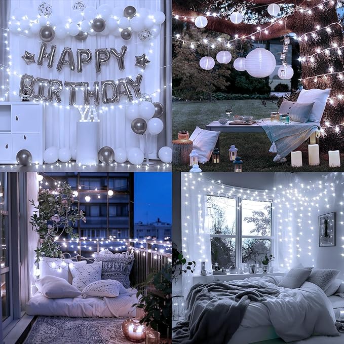 Heceltt 1600 LED 630 FT String Lights Outdoor, 8 Modes Cool White Christmas Lights Plug in, Waterproof Led Lights with Timer and Memory String Lights for Xmas Holiday Wedding Decorations