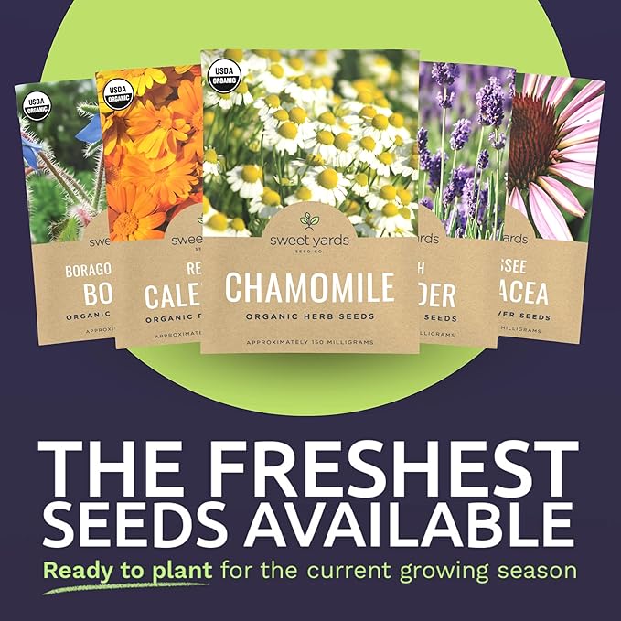 Organic Edible Flower Seeds Variety Pack - 9 Individual Packs - 2025 Season - Lavender, Chamomile, Nasturtium, Calendula and More! for Indoor & Outdoor Planting (Non-GMO, Certified Organic)