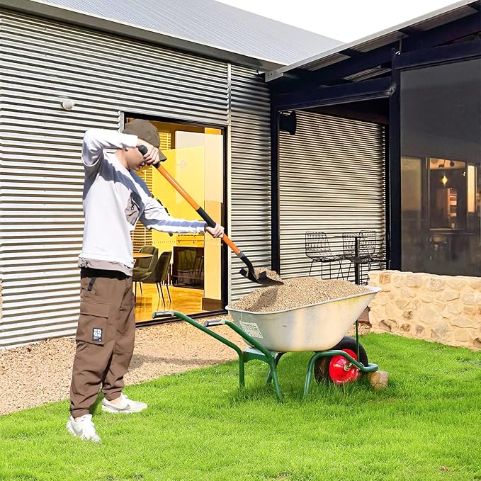 Shovel for Digging, 56 Inches Heavy Duty Shovel for Gardening, Round Shovel for Digging with Fiberglass Handle (Orange)