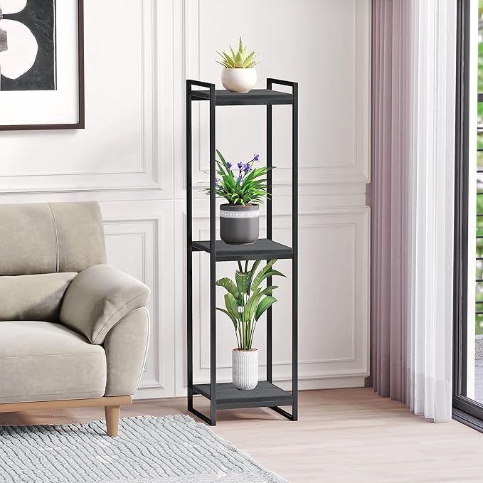 45" Tall Plant Stand Indoor, 3-Tier Modern Plant Shelf Corner Flower Pot Holder Organizer for Living Room Balcony Garden, Black