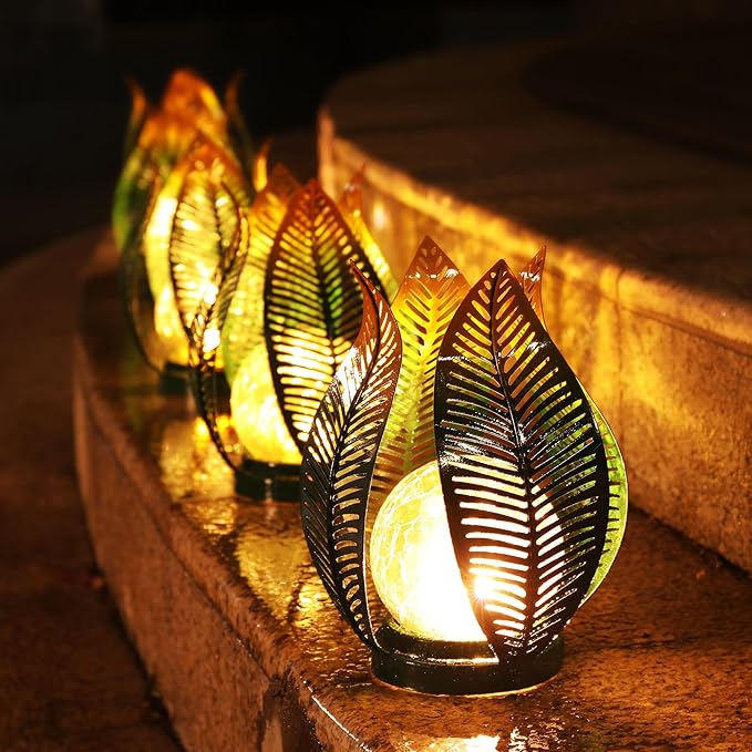 Solar Garden Lights Outdoor Decorations Garden Decor,Crackle Globe Glass,Gardening Gifts Waterproof Solar Lights for Outdoor Decor Patio,Lawn,Balcony,Porch,Yard Art