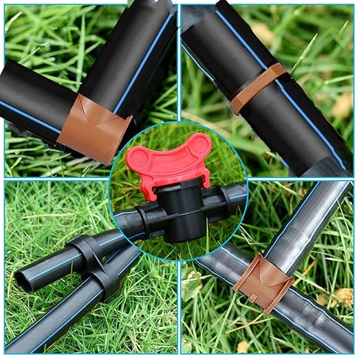 33 Pack Drip Irrigation Fittings Kit for 1/2" Tubing - 1 Switch Valve, 8 Tees, 8 Couplings, 8 Elbows and 8 End Cap Plugs Barbed Connectors for Drip Sprinkler Systems, Garden, Patio, Lawn