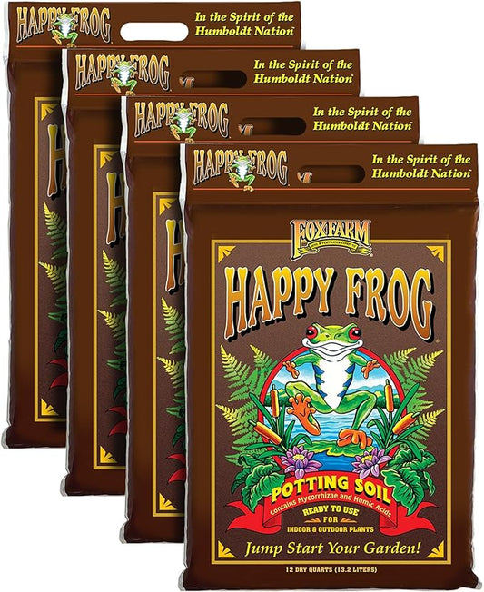 FoxFarm Happy Frog Potting Soil, 12qt – for Indoor/Outdoor Container Plants, Improves Root Efficiency, pH Adjusted for Optimal Nutrient Uptake – Contains Microbes and Humic Acids (Pack of 4)