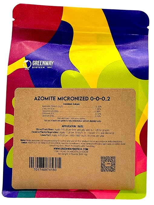 Greenway Biotech Azomite Rock Dust Volcanic Ash Organic Fertilizer with Micronutrient and Trace Minerals- Natural Mineral Soluble Plant Fertilizers for Enhances and Increases Crop Yield- 2 Pounds