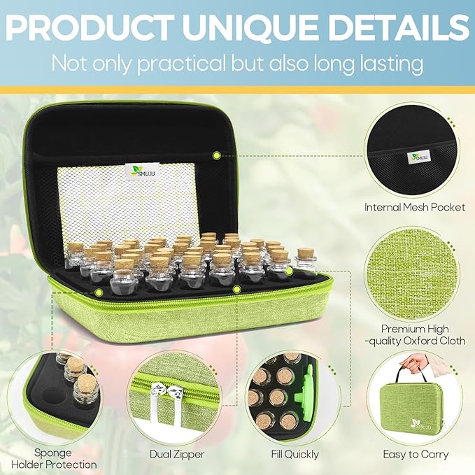 【40 Slots】 Seed Storage Organizer, Sturdy Seed Organizer Storage Box with Dual Zipper Bag and 42Pcs Label Stickers, Glass Seed Storage Container for Flower Vegetable Plants Garden Seeds Saving, Green