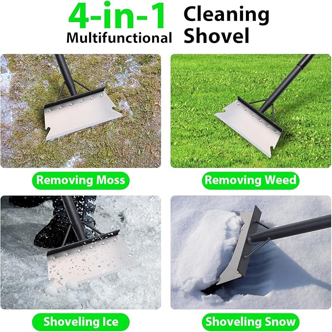 Pragmatist Garden Shovel, Snow Shovel, Ice Scraper, Multifunctional Cleaning Shovel with 59" Adjustable Handle Heavy Duty Garden Tool Cleaning Shovel for Lawn Edging, Scraping, Weed and Ice Removal