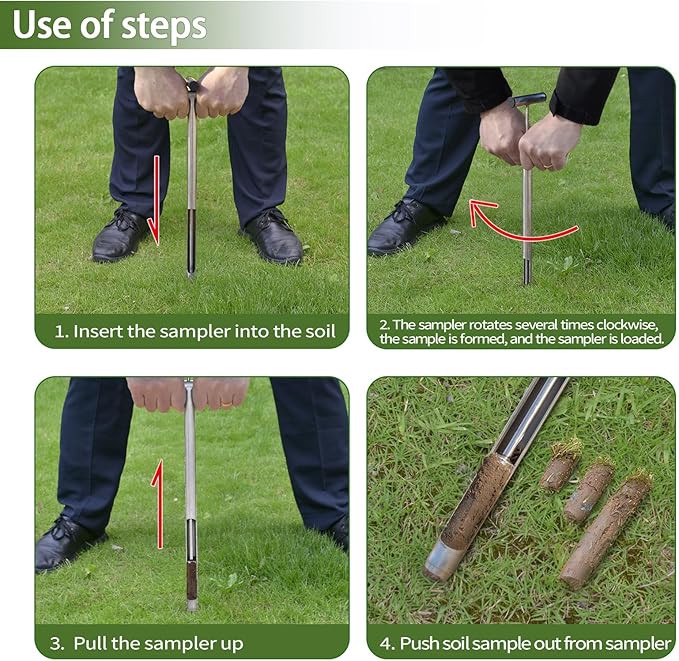 Soil Probe 16 Inch with 2 Bags, Soil Sample Probe with Ejector for Lawn House Plants, T-Handle Soil Sampler Probe Rod, Stainless Steel Soil Test Kits Tool for Soil Sampling