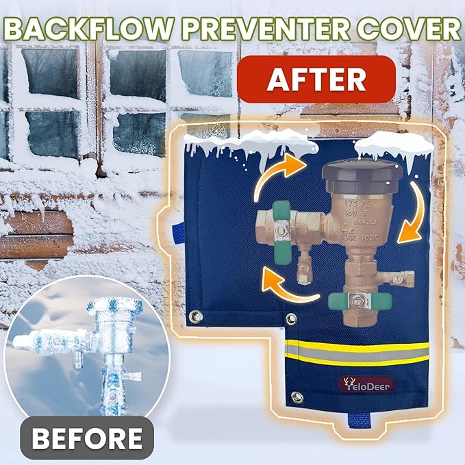 Backflow Preventer Insulation Cover YeloDeer, Navy 5 Layers of Hose Bib Cover Freeze Protection(5°F), 12" W x 13" H Irrigation Sprinkler Valve Cover Insulated Waterproof Winter Water Well Pump Covers