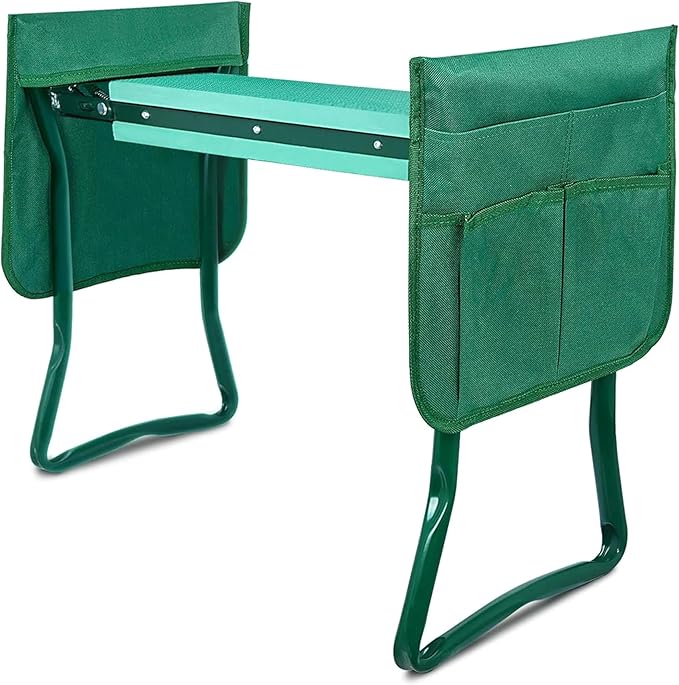 YSSOA 2024 New Garden Kneeler and Seat, Foldable Kneeling Bench, Hold Up to 330lb, with Sturdy Soft EVA Foam Pad and 2 Tool Pouch for Gardening, Fishing, Camping, Green