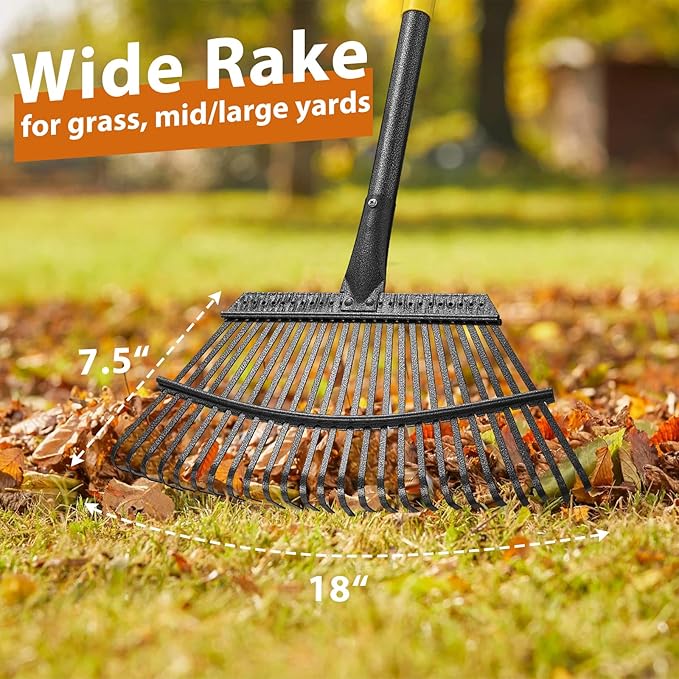 Rake, Garden Leaf Rake Set, 78 Inch Long 18 Inch Wide Heavy Duty Leaf Rake with 25 Metal Tines, 32 Gallon Leaf Bags, Leaf Scoops, Yard Garden Thatching Rake for Leaves with Adjustable Handle