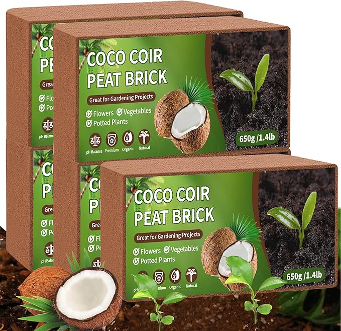 Coco Coir Bricks Potting Soil, 5 Pcs Natural Organic Compressed Coconut Fiber Soil Alternative to Peat Moss for Indoor Outdoor Plants Gardening Flowers Vegetables and Herbs