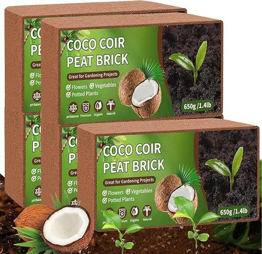 Coco Coir Bricks Potting Soil, 5 Pcs Natural Organic Compressed Coconut Fiber Soil Alternative to Peat Moss for Indoor Outdoor Plants Gardening Flowers Vegetables and Herbs