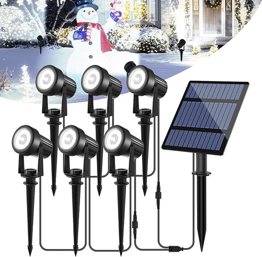 T-SUNUS Solar Garden Spotlight Outdoor 6-in-1, White Landscape Spot Lights IP65 Waterproof, 5W Separated Panel, Dusk to Dawn 6000K Spotlights for Tree Patio Yard Driveway Pathway Pool Porch Walkway
