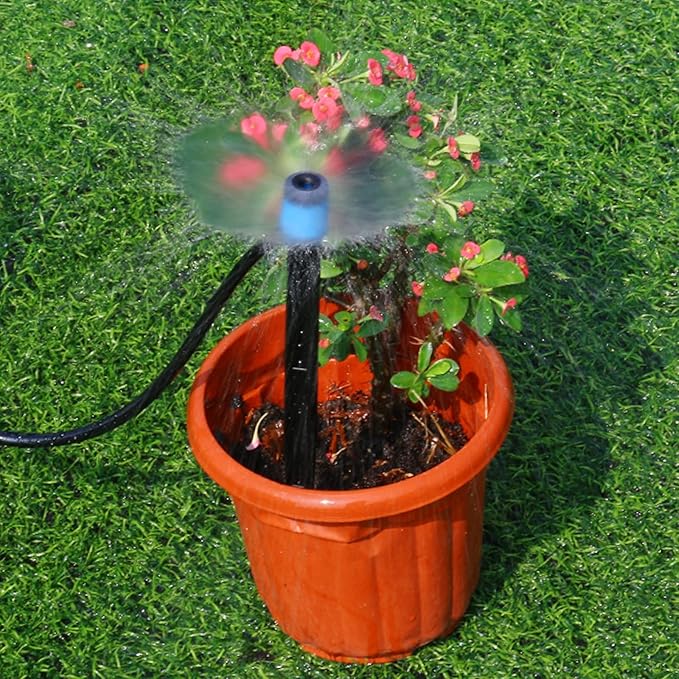 Mudder 100 Pieces 5.2 Inches Drip Emitters Fan Drip Emitters for 1/4 Inch Drip Irrigation Tubing 360 Degree Adjustable Irrigation Drippers Micro Spray Irrigation Drippers Stake Drip Emitter Plastic