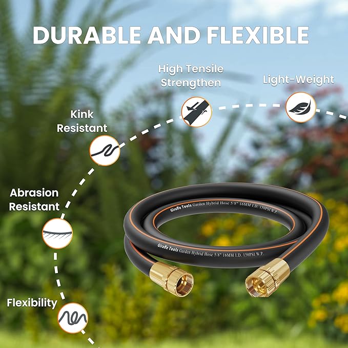 Giraffe Tools Leader Hose 2ft x 5/8", Short Water Hose Heavy Duty for Hose Reel, Lightweight, Flexible with Double Female Fittings