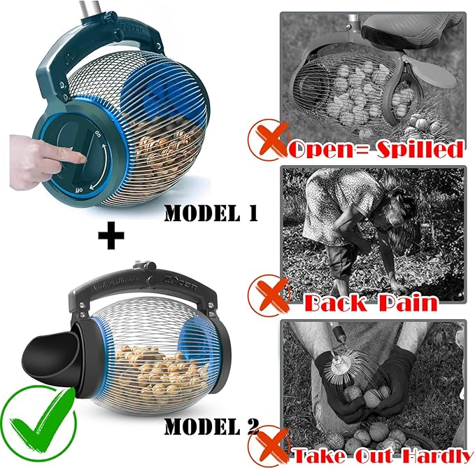 Zozen Acorn Picker Upper Roller, 2 Dumping Method | Acorn Dedicated Version - High Density Steelwire Gap | Also Apply to Nerf Balls, Pick Up Size 3/8'' to 1'' Small Diameter Objects, Capacity 1 Gallon