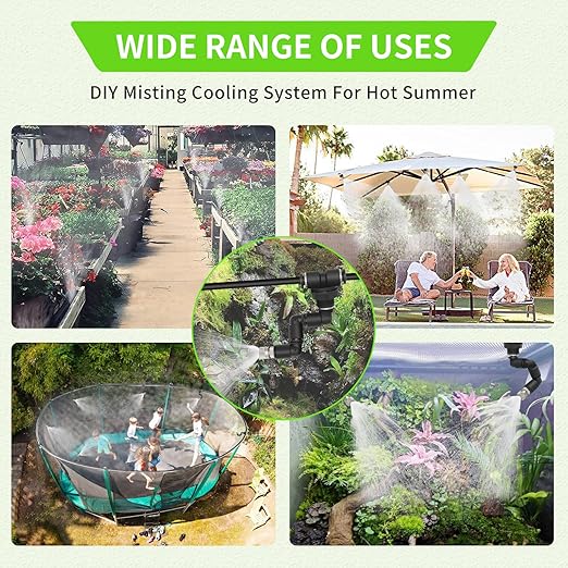Misting Irrigation Kit Plant Watering System Fittings with 1/4 inch 1/2 inch Blank Distribution Tubing Hose Adjustable Nozzle Emitters Sprinkler Barbed Fittings Greenhouse