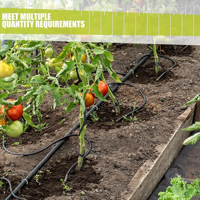 Pelopy 200 Pcs Irrigation Drip Tubing Landscape Staples 5 Inch J Shape Garden Stakes Galvanized Lawn Pins for Drip Tubing (Hold up to 5/8" Drip Tubing)