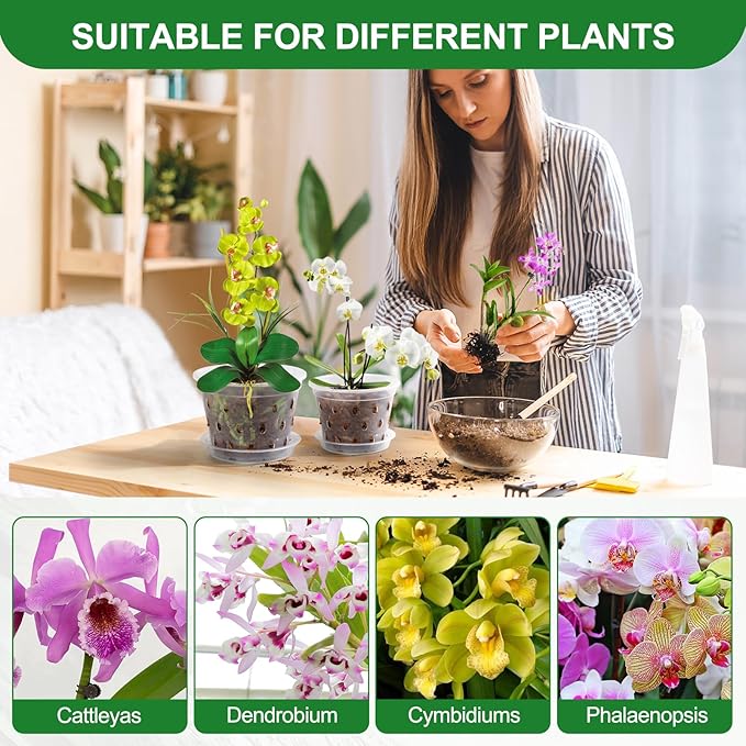 Orchid Pot,3 4 5 6 7 Inch 10 Pack Orchid Pots with Holes and Saucers,Clear Orchid Pots for Repotting,Slotted Orchids Planter