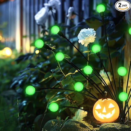 Solar Garden Lights,Halloween Lights Outdoor 20 LED Firefly Halloween Garden Lights Outdoor,Solar Lights for Outside,Solar Lights Outdoor Waterproof for Halloween,Christmas,Yard,Patio(Green)