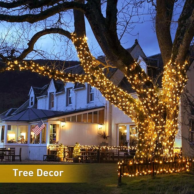 JMEXSUSS 2 Pack Solar String Lights Outdoor Waterproof - Total 400 LED 151FT Solar Lights Outdoor, 8 Modes Warm White Christmas Light for Outside Patio Yard Tree Garden Christmas Decorations