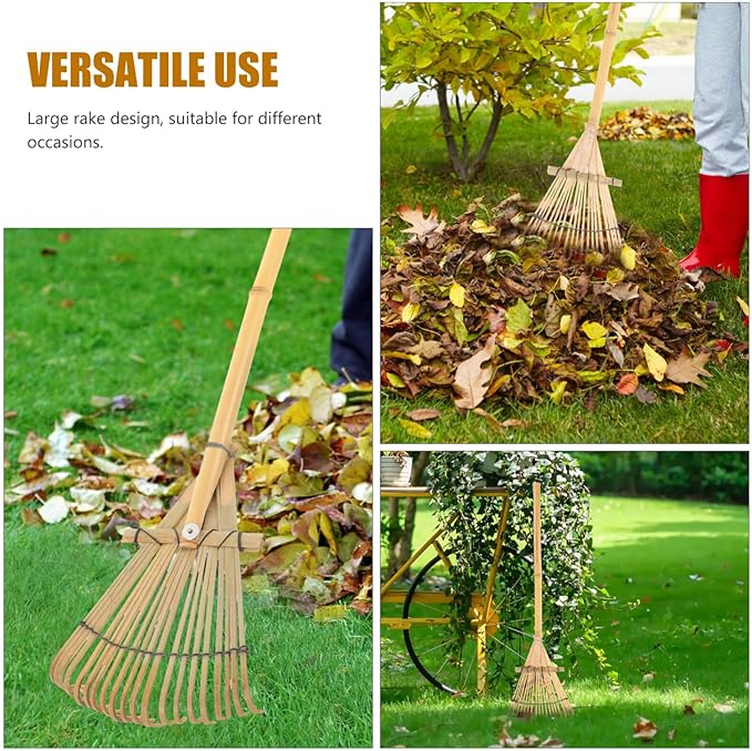 Yardwe Yard Leveling Rake Leaf Scoops Hand Rakes Short Handle Rake Planting Mini Gathering Leaf Tool Rakes for Gardening Lawn Tools Small Rake with Handle Statue Wooden Toddler Adjustable