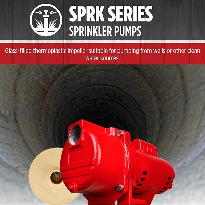 Red Lion RL-SPRK150 115/230 Volt, 1.5 HP, 71 GPM Cast Iron Sprinkler/Irrigation Pump with Thermoplastic Impeller, Red, 97101501