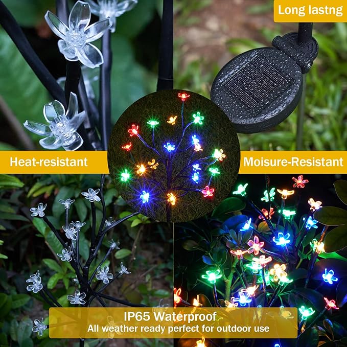 Solar Garden Lights Garden Decor, Solar Flowers Outdoor Decorative,2Pack 40LED Fairy Lights Outdoor Garden Waterproof for Outside Yard,Lawn,Patio,Pathway Decorations Gardening Gifts