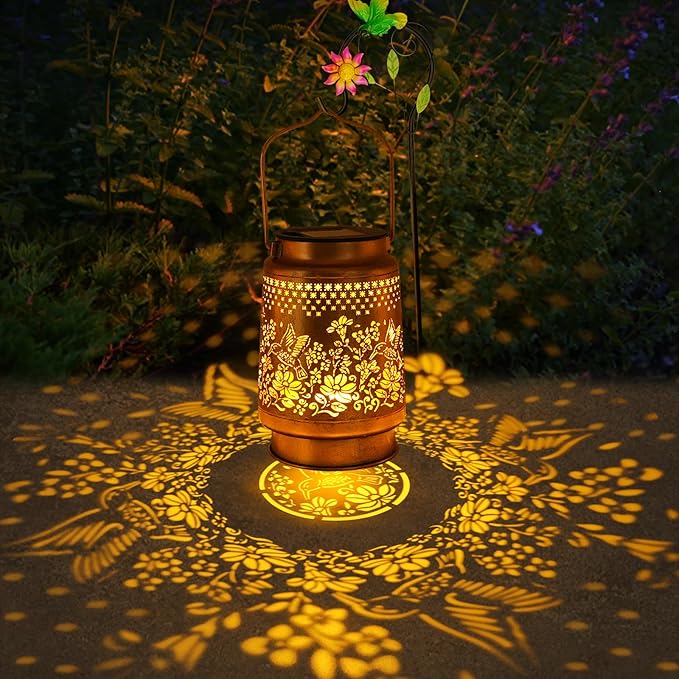 Solar Lanterns Outdoor Hummingbird Garden Decor, Birthday Gifts for Women Mom Grandma Metal Hanging Lantern Lights Waterproof Solar Lights with Shepherd Hook LED Decoration for Garden Yard Patio Lawn