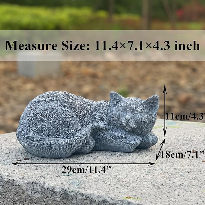 Cat Memorial Stones Garden Decor Statue Outdoor Statues, Cat Figurines Garden Sculpture Garden Decoration, Sleeping Tabby Decor for Patio, Porch and Lawn, Housewarming Gift for Mom