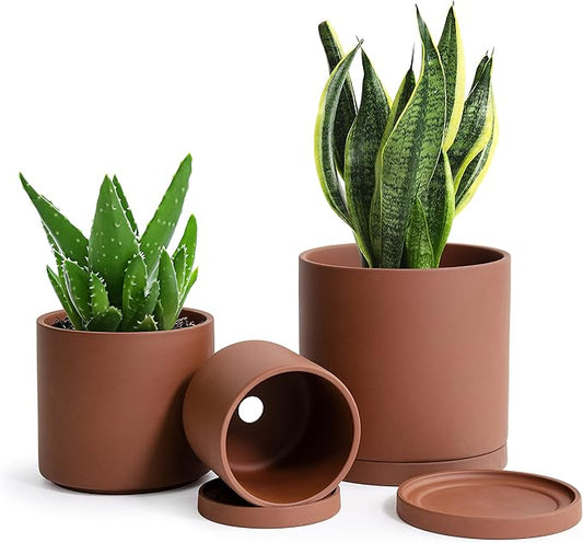 D'vine Dev Rust Terracotta Pots for Plants, 4.2 Inch 5.3 Inch 6.5 Inch, Succulent Planter Pot with Drainage and Saucer, 40-T-A-3