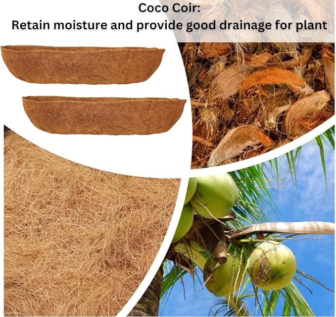 Maxona 30 inch 4 Pack Trough Rectangular Coco Liner for Window Box Planter: Thick Coconut Coir to Support The Soil Replacement for Wall Hanging Basket, Rectangle Pre-Formed Fiber Husk, Garden Fence