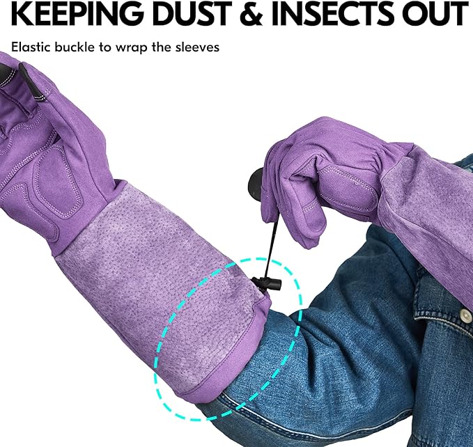 Vgo... Ladies' Synthetic Leather Extended Pig Split Leather Cuff Rose Pruning Thorn Proof Garden Gloves (Size L, Purple,SL6592W)