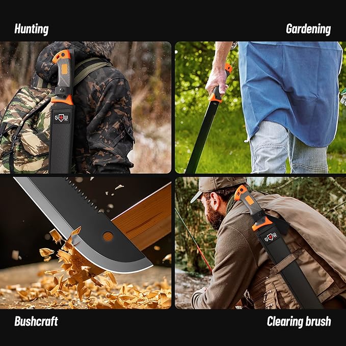 Machete with Saw - 25” Heavy Duty Tool & Sheath - Ergonomic No-Slip Handle - Survival Knife with Serrated Blade - Machetes for Bushcraft Outdoor Hunting Garden Cutting Trees and Yard Work