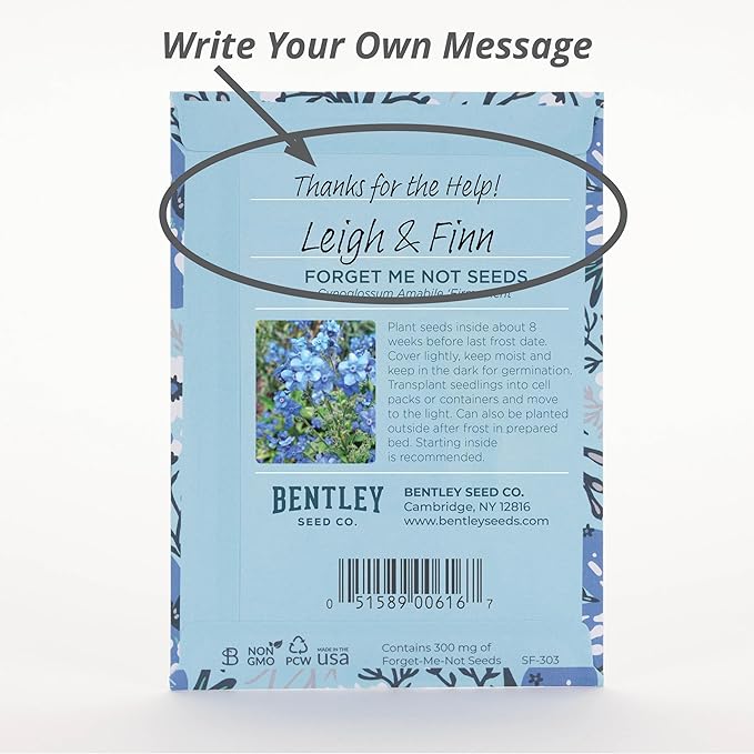 Bentley Seed Co. Thank You Packet - Help Us Grow Forget Me Not - 25 Seed Packets - Perfect Eco-Friendly Thank You Gift - Non GMO Seeds, Blue