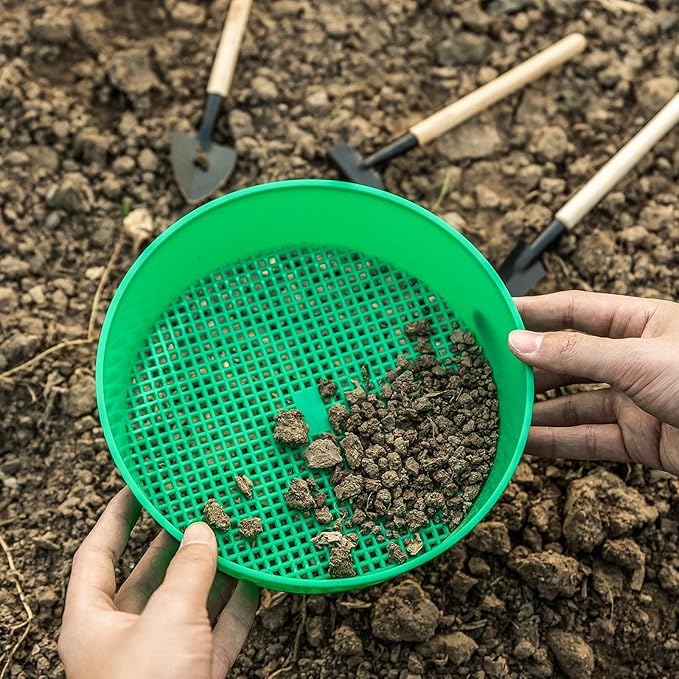 8 Pack Rock Garden Sieve Soil Sifter, Round Plastic Gardening Soil Sifting Pan Sand Sifter Set, Compost Sifter Rock Sifter Dirt Sifter for Small Gravel, Soil, Sand