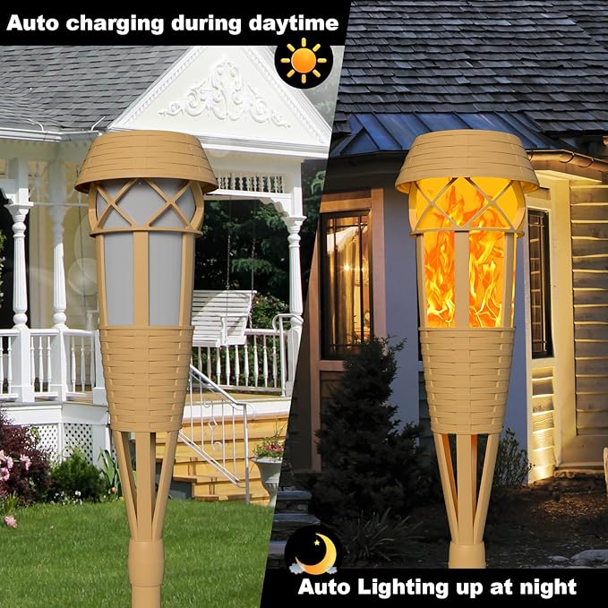 Solar Outdoor Lights – Solar Torch Lights with Flickering Flame for Garden Decor, Waterproof Solar Garden Lights, Outdoor Patio & Pathway Yard Decorations with Flame Torches - 8 Pack