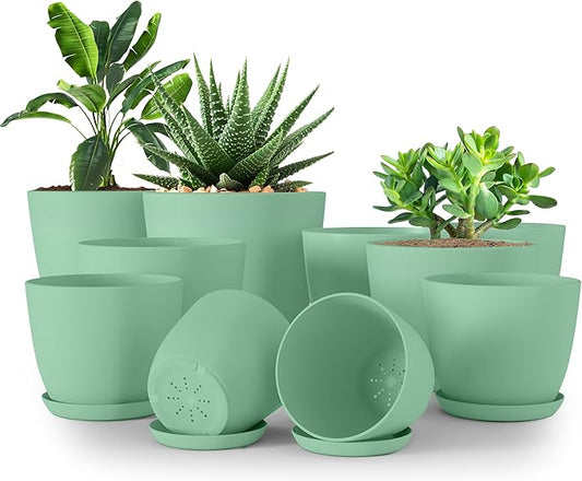 Utopia Home - Plant Pots Indoor with Drainage - 7/6.6/6/5.3/4.8 Inches Home Decor Flower Pots for Indoor Planter - Plastic Planters for Indoor Plants, Cactus, Succulents Pot (Mint, Pack of 10)