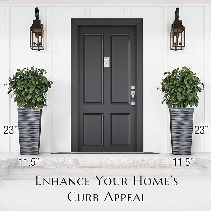 Mueller M-Resin Heavy Duty Tall Planter, Indoor/Outdoor Grande Plant, Tree, Flower Pot, 2-Piece Set, 24”, Modern Design, Built-in Drainage, Dark Gray