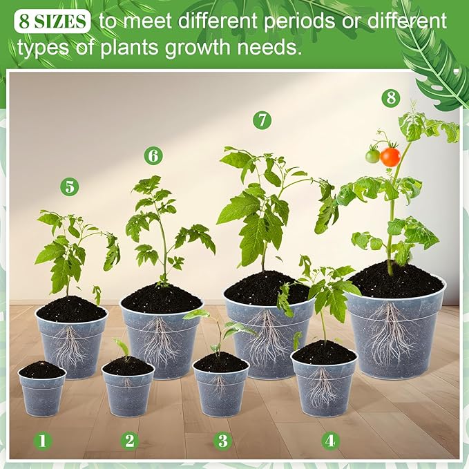 Vesici Large Size Clear Nursery Pots Variety Pack Plant Pots with Drainage Holes Planters for Indoor Plants Flexible Transparent Plastic Plant Bottle Succulents(24 Pcs,3/4/5/6/7/8/9/10 Inch)