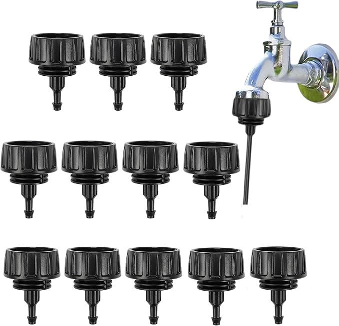 3/4 Inch Female Pipe Thread to 1/4 Inch Drip Irrigation Tubing Adapter: 12pcs 1/4 In. Barbed Drip Line x 3/4 In. Irrigation Hose Connectors 3/4" Garden Hose to 1/4" Drip Tubing Drip (1/4 Inch)