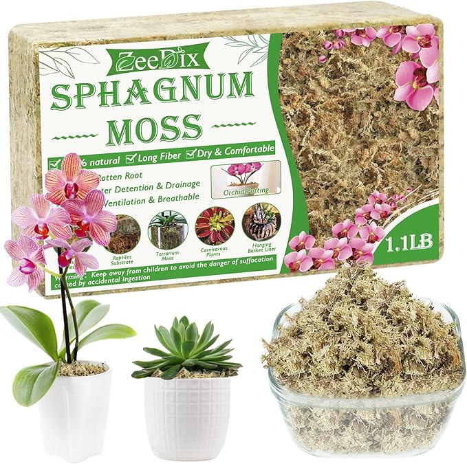 ZeeDix 500g Premium Sphagnum Moss for Plants, 25QT Natural Long Fibered Orchid Moss Sphagnum Peat Moss Bulk for Carnivorous,Orchid,Sarracenia,Succulent,Venus Fly Traps and Reptiles