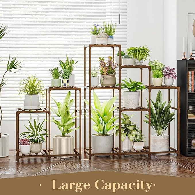 Bamworld 2 Sets of Package Corner Plant Stands Indoor Tall Plant Shelves Outdoor for Multiple Plants 10 Pots Wooden Plant Rack for Living Room Balcony Garden