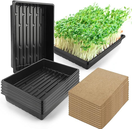 6Pack Microgreens Growing Trays with 12Pcs Plant Hemp Fiber Grow Mat, 15 x 11 x 2.5 Inch Garden Seed Starter Trays Kit, Microgreens Growing Kit for Seedlings, Growing Microgreens, Indoor Gardening