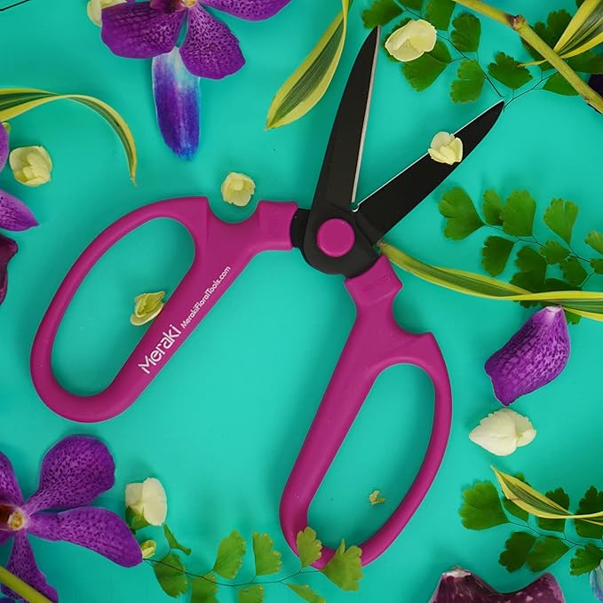 Meraki Flower Scissors/Garden Scissors with Black Carbon Steel Blades 7.6 inch, Color: Bougainvillea