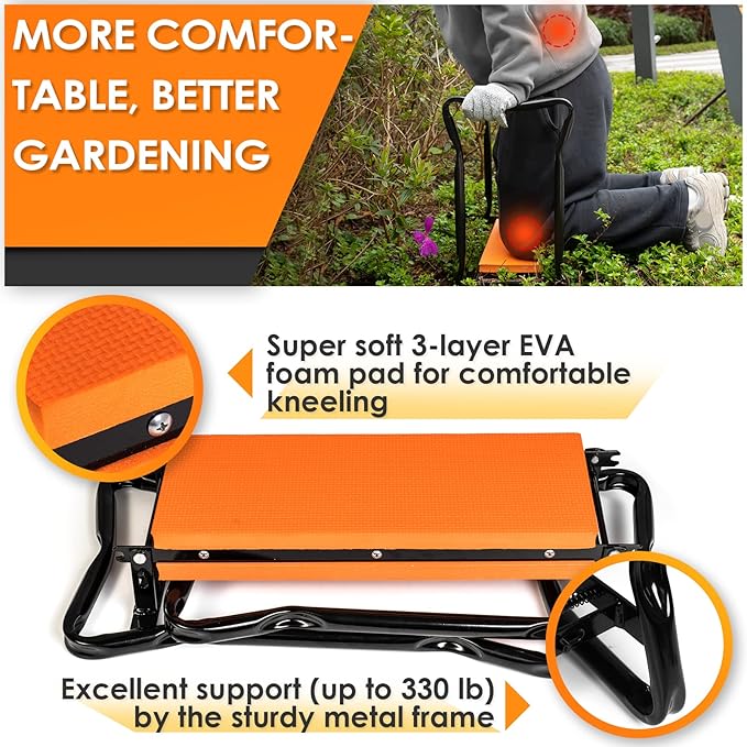 Garden Kneeler and Seat, Foldable Garden Stool, Heavy Duty Garden Chair for Kneeling and Sitting, Gardening Gifts for Women, Grandparents, Seniors, Mom & Dad